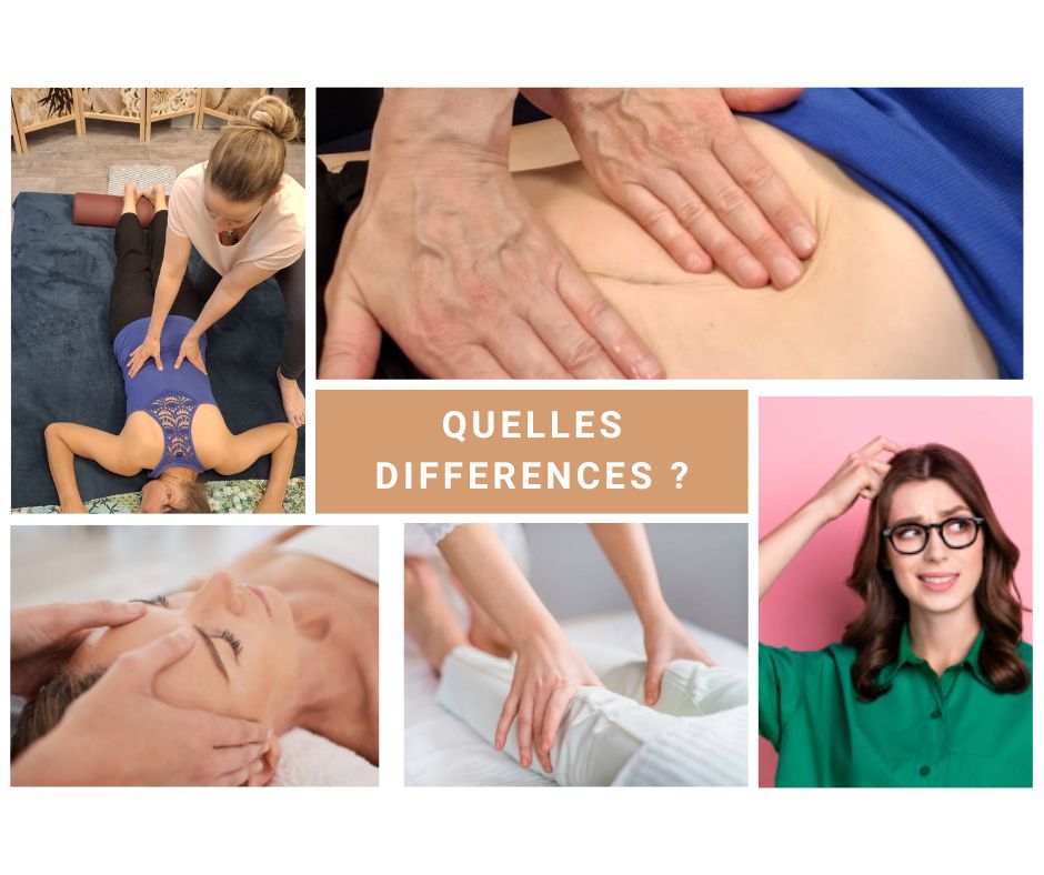 Collage de photos illustrant les différences entre Shiatsu Seiki et Chi Nei Tsang — soins énergétiques japonais et taoïstes au Cabinet Ishin Denshin Montauban