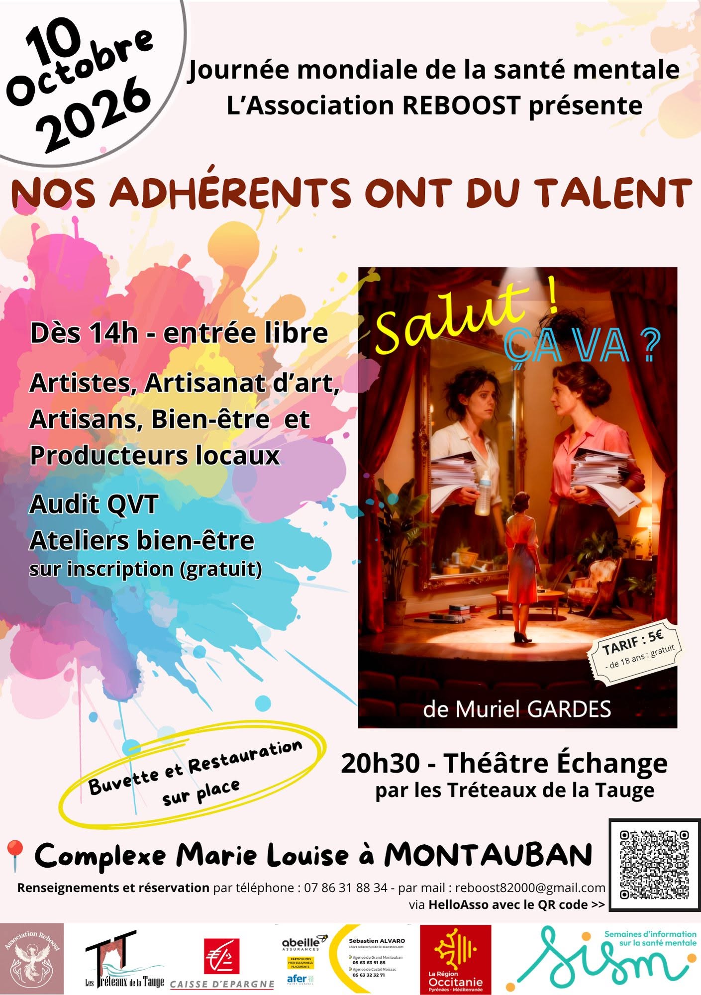 Affiche Reboost, 10 octobre 2026 à Montauban : exposants dès 14h, ateliers bien-être et théâtre à 20h30
